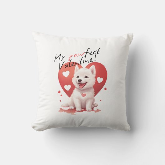 Pawfect Valentijn - Schattige Witte Jindo Puppy Kussen (Voorkant)