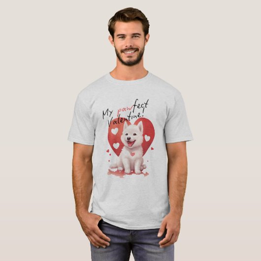 Pawfect Valentijn - Schattige Witte Jindo Puppy T-shirt (Voorkant volledig)