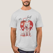 Pawfect Valentijn - Schattige Witte Jindo Puppy T-shirt (Voorkant)