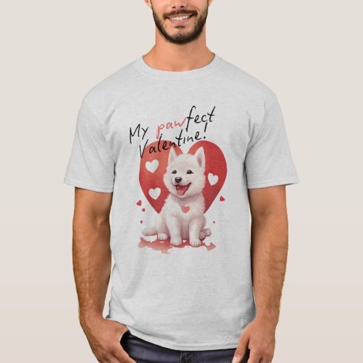 Pawfect Valentijn - Schattige Witte Jindo Puppy T-shirt (Voorkant)