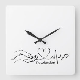 Pawfection One-Line Art – Minimalist Dog Lover Vierkante Klok