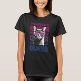 Pawfectly Queer  Cat With Sunglasses Bisexual Prid T-shirt