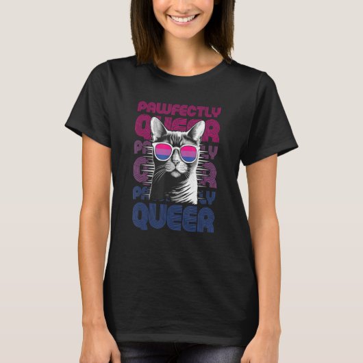 Pawfectly Queer Cat With Sunglasses Bisexual Prid T-shirt (Voorkant)