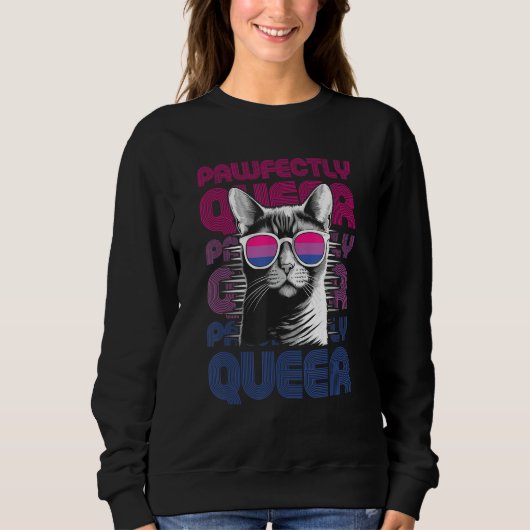 Pawfectly Queer  Cat With Sunglasses Bisexual Prid Trui (Voorkant)