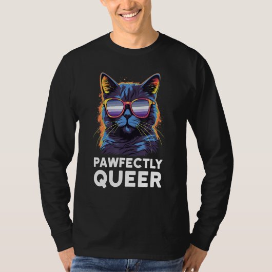 Pawfectly Queer  Cat With Sunglasses Butch Lesbian T-shirt (Voorkant)