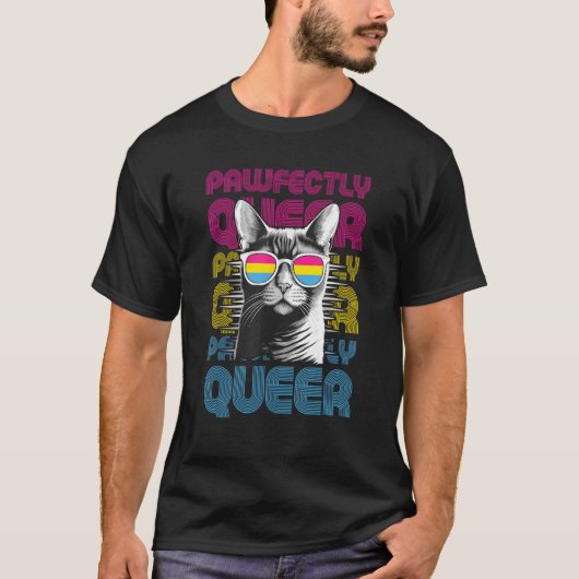 Pawfectly Queer  Cat With Sunglasses Pansexual Pri T-shirt (Voorkant)