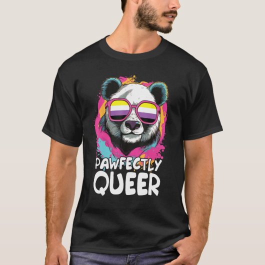Pawfectly Queer Panda With Sunglasses Non Binary T-shirt (Voorkant)