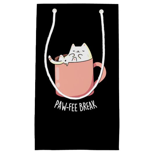 Pawfee Break Funny Cat Coffee Pun Dark BG Klein Cadeauzakje (Voorkant)