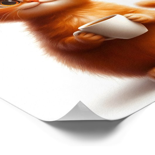 Pawfee Break Funny Ginger Cat with Coffee Poster (Hoek)