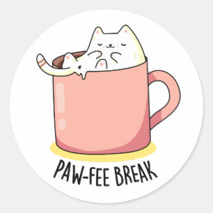 Pawfee Break Grappige Kat Koffie Pun Ronde Sticker