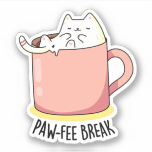 Pawfee Break Grappige Kat Koffie Pun Sticker