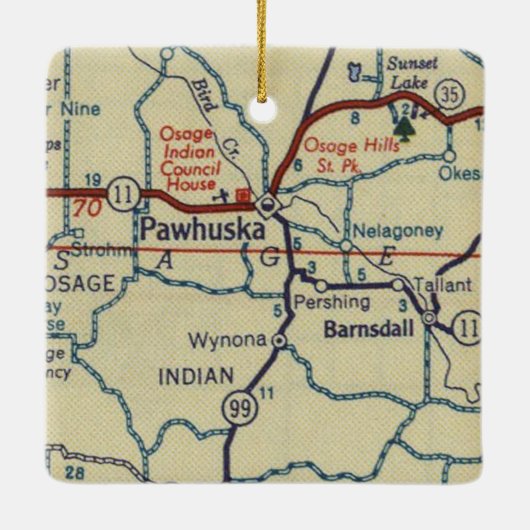Pawhuska OK Retro Map Keramisch Ornament (Achterkant)