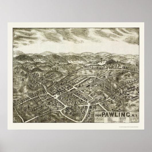 Pawling, NY Panoramic Map - 1909 Poster (Voorkant)