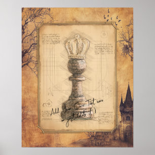 Pawn King / Queen ouderwets schaakgeschenk Poster
