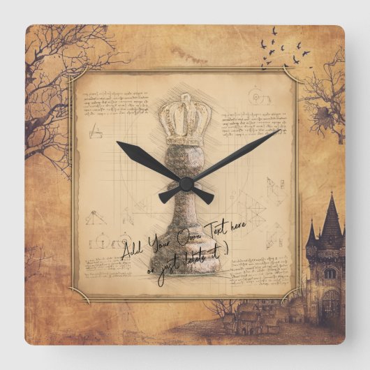 Pawn King / Queen  ouderwets schaakgeschenk Vierkante Klok (Voorkant)