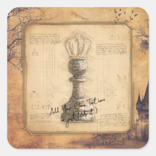 Pawn King / Queen ouderwets schaakgeschenk Vierkante Sticker