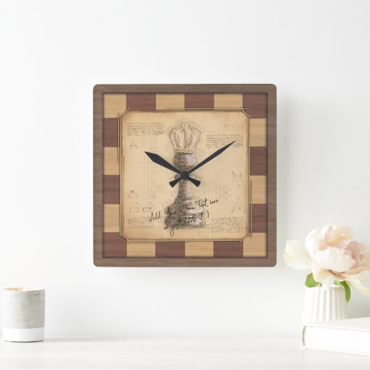 "Pawn King / Queen"  schaakbordspeler cadeau Vierkante Klok (Huis)