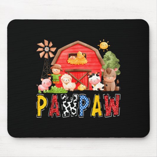 Pawpaw Red Farm Cow Birthday Boy Matching Family P Muismat (Voorkant)