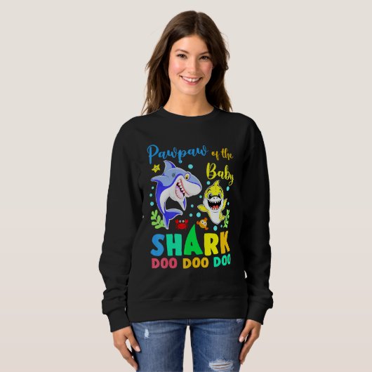 Pawpaw van de verjaardag jongen haai blauw geel do trui (Voorkant volledig)