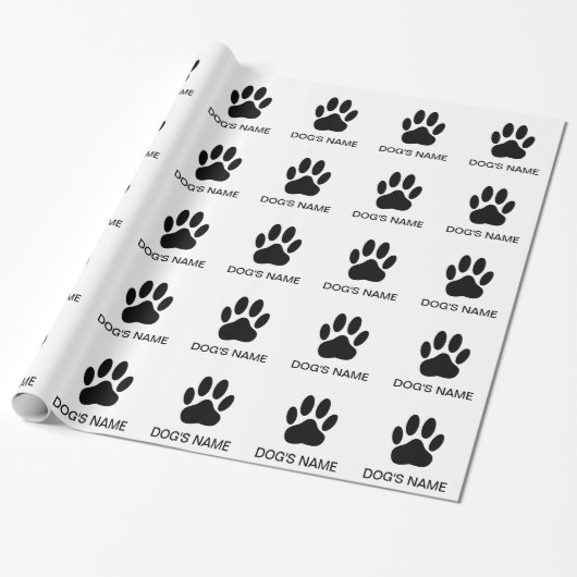Pawprint Black en White van honden Cadeaupapier (Uitgerold)