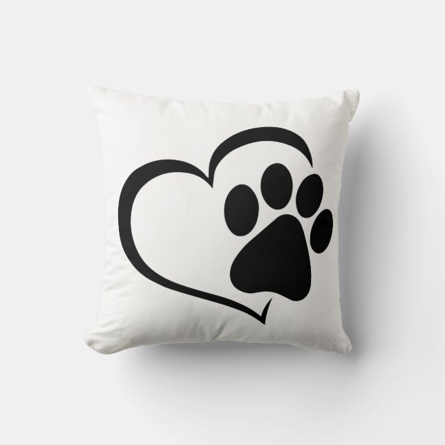 PawPrint- en Heart-ontwerp Kussen (Voorkant)