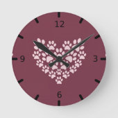 Pawprint hart ronde klok (Voorkant)