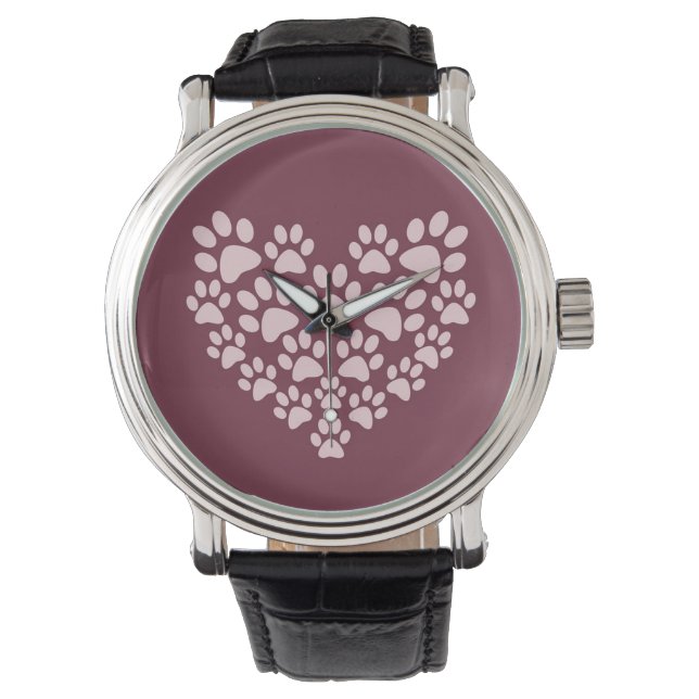 Pawprint  lederen riem zwart horloge (Voorkant)