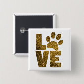 Pawprint Love in Gold Vierkante Button 5,1 Cm (Voorkant /achterkant)
