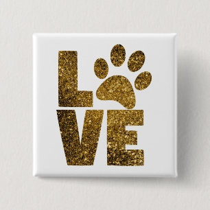 Pawprint Love in Gold Vierkante Button 5,1 Cm