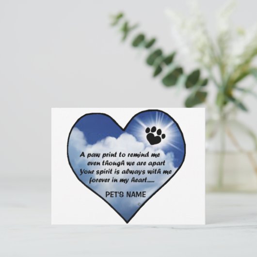 Pawprint Memorial Gedicht Briefkaart (Staand voorkant)