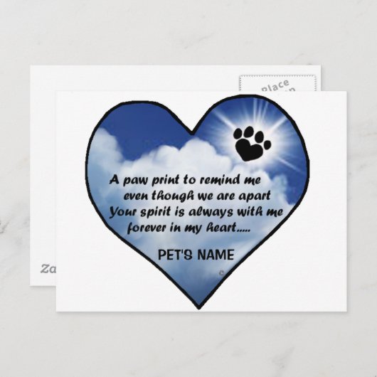 Pawprint Memorial Gedicht Briefkaart (Voorkant / Achterkant)