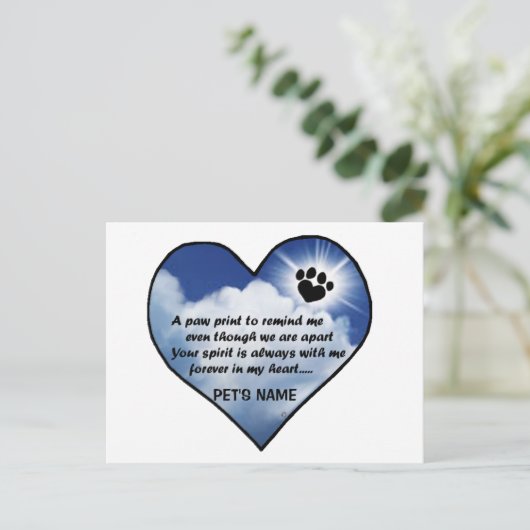 Pawprint Memorial Gedicht Briefkaart (Staand voorkant)