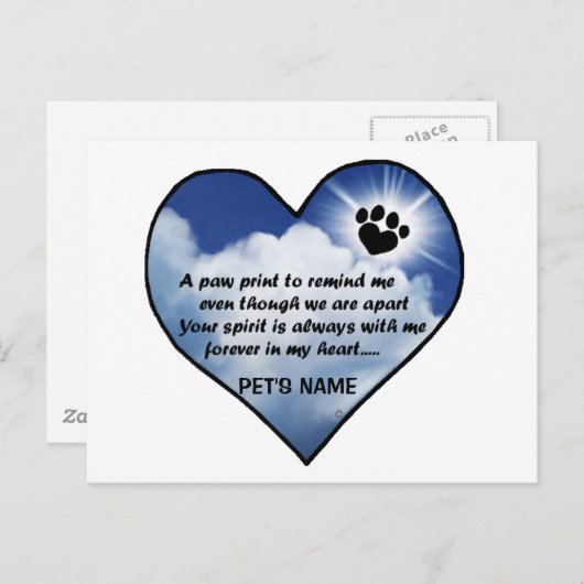 Pawprint Memorial Gedicht Briefkaart (Voorkant / Achterkant)