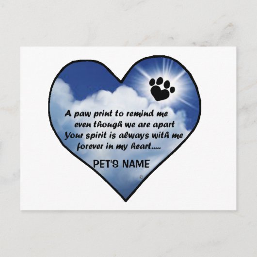 Pawprint Memorial Gedicht Briefkaart (Voorkant)