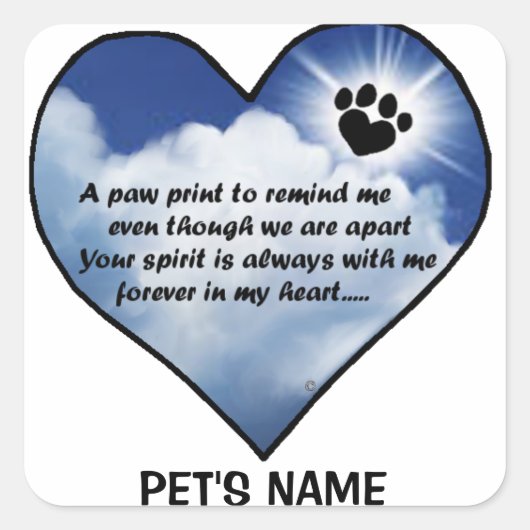 Pawprint Memorial Gedicht Vierkante Sticker (Voorkant)