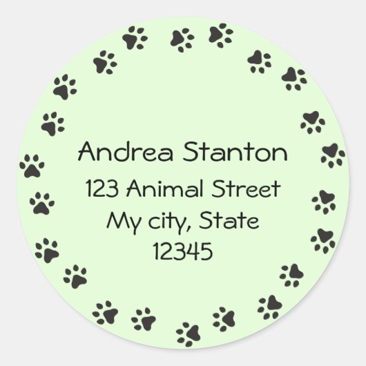 Pawprint rand adreslabel - groen ronde sticker (Voorkant)