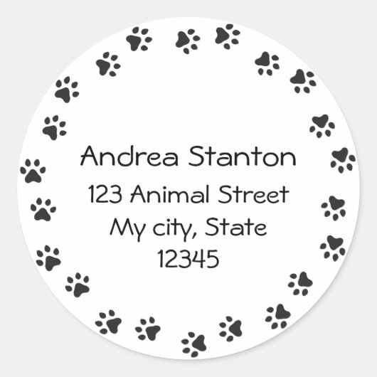 Pawprint rand adreslabel ronde sticker (Voorkant)
