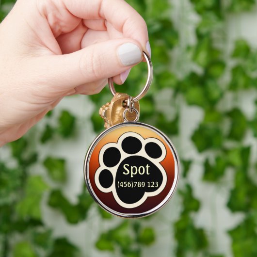 Pawprint Tan & Red Dog ID Label Sleutelhanger (Hand)