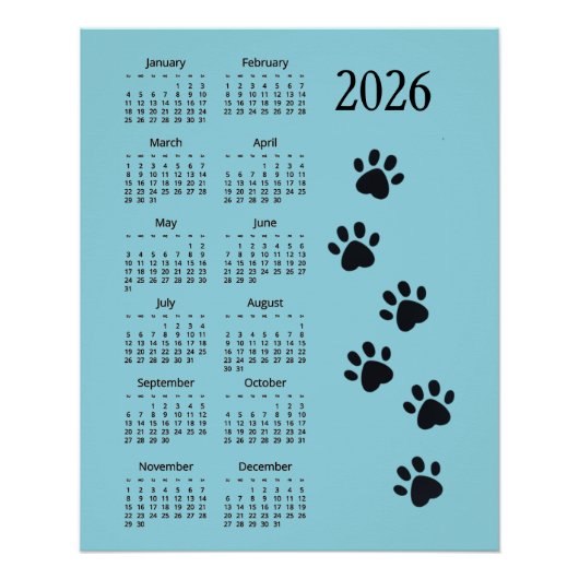 Pawprints Design 2026 Calendar Poster (Voorkant)