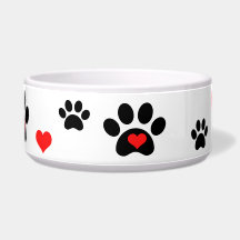 Pawprints en hart Dog Bowl