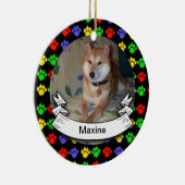 Pawprints Gepersonaliseerde fotoronde versiering Keramisch Ornament (Rechts)
