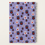 Pawprints met rode harten op blauw notitieboek (Achterkant)