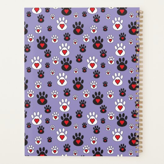 Pawprints met rode harten op blauw planner (Achterkant)