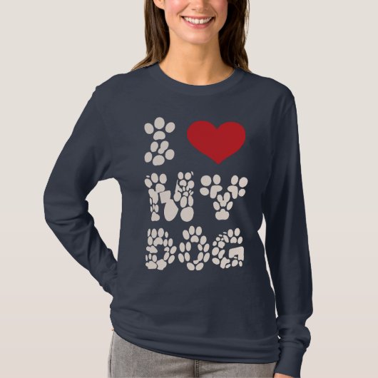 Pawprints of Love – I ❤️ My Dog Bold T-shirt (Voorkant)