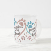 Pawprints op mijn hart - kleurrijke Frosted Pet Mo Matglas Koffiemok (Voorkant rechts)