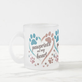 Pawprints op mijn hart - kleurrijke Frosted Pet Mo Matglas Koffiemok