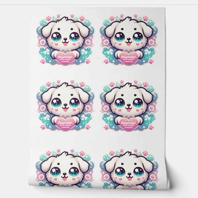 Pawprints op mijn hart, voor altijd kawaii puppy behang (Afrollen)