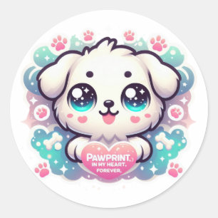 Pawprints op mijn hart, voor altijd kawaii puppy ronde sticker