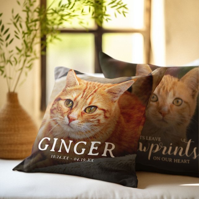 Pawprints op onze harten Pet Memorial Cat 2 Foto Kussen (Creator heeft geüpload)