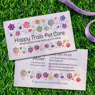 Paws and Heats - handgetekende lijnkunst & waterve Visitekaartje